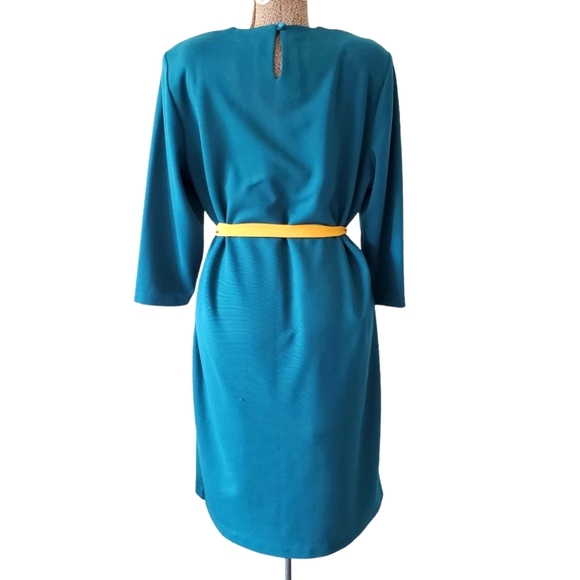 Vintage turquoise Fall Themed midi dress with embroidered acorn on chest - Picture 4 of 11